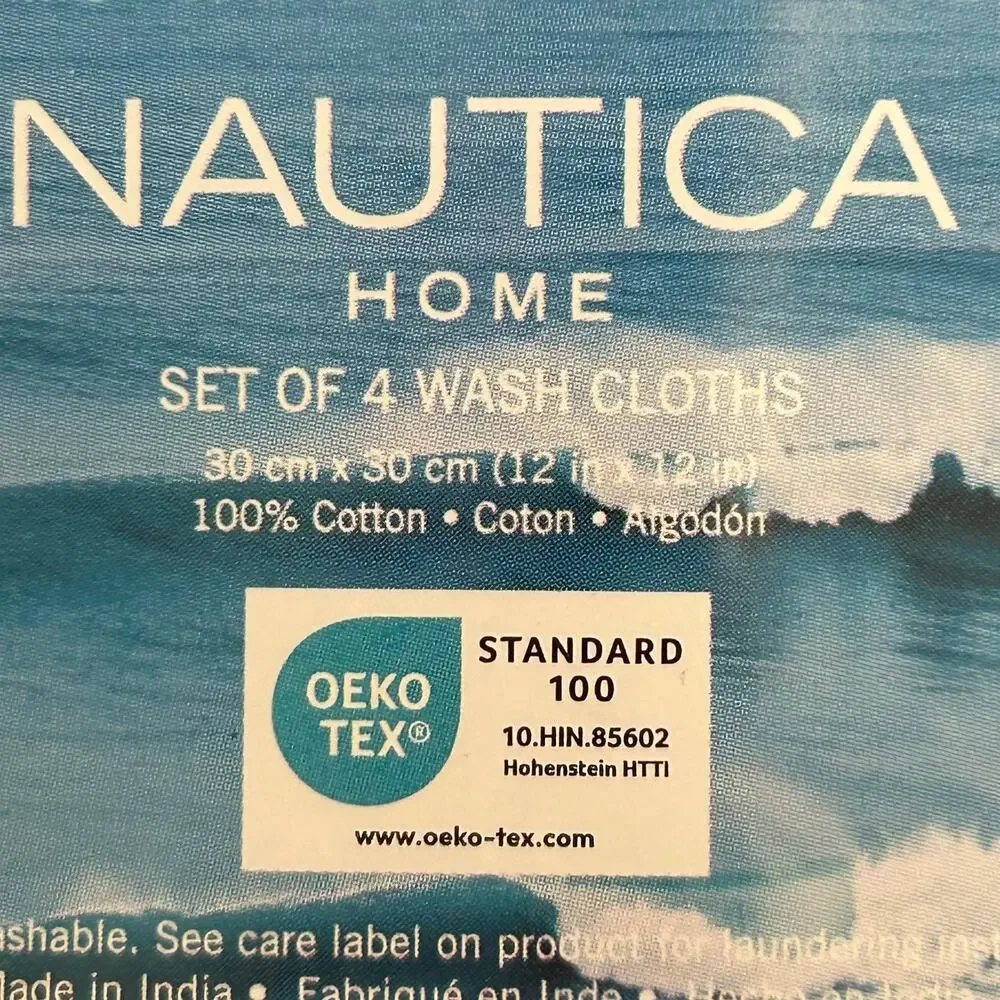 NEW Nautica Wash Towel Set (4) Nautical Sea Beach House Man Cave Bathroom Accent